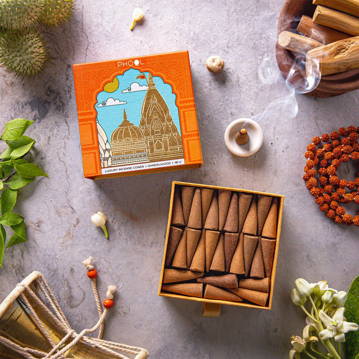 PHOOL KVT SANDALWOOD INCENSE CONES - HappyRuH