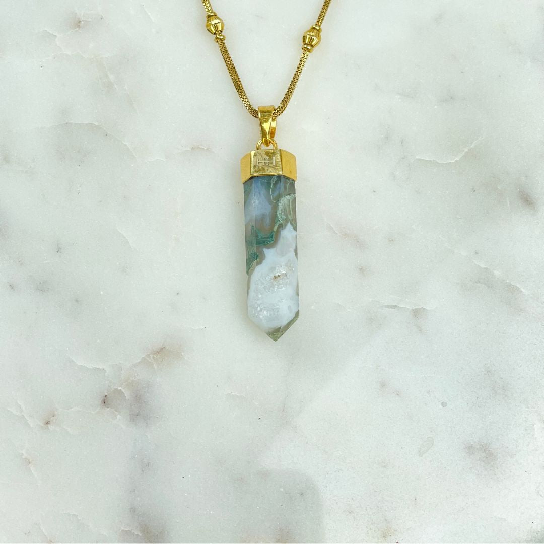 Gold Pendant - Tree Agate