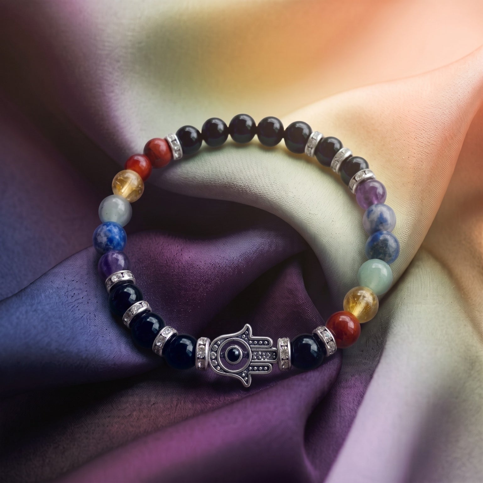 Seven Chakra Black Onyx Bracelet