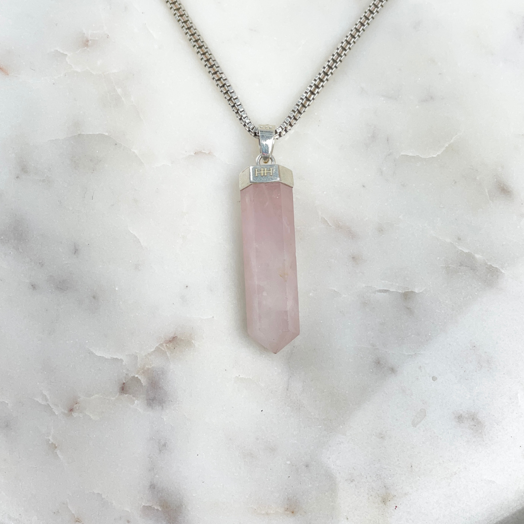 Silver Pendant - Rose Quartz