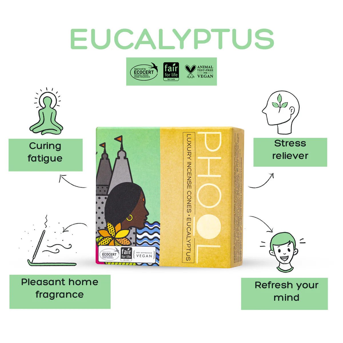 PHOOL NATURAL INCENSE CONES - EUCALYPTUS - HappyRuH