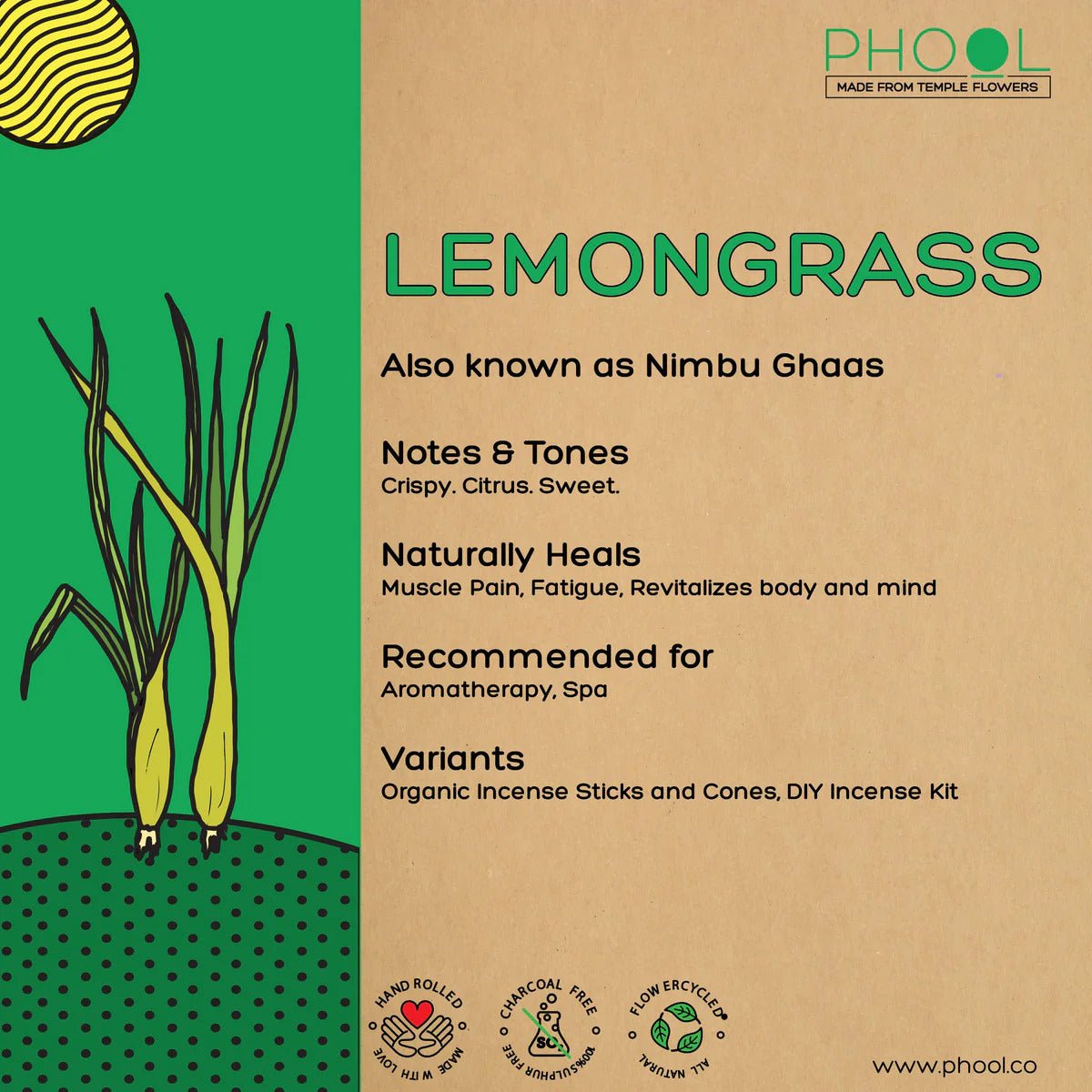 PHOOL NATURAL INCENSE CONES - LEMONGRASS - HappyRuH