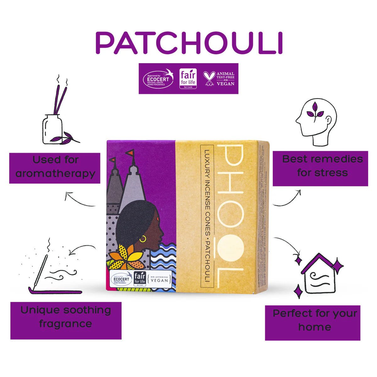 PHOOL NATURAL INCENSE CONES - PATCHOULI - HappyRuH