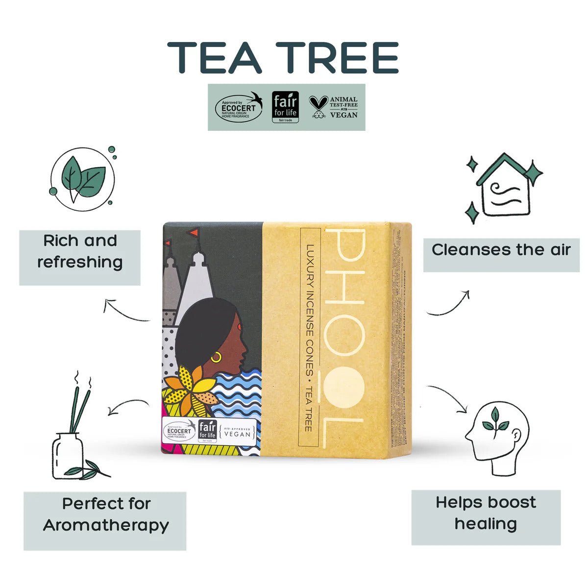 PHOOL NATURAL INCENSE CONES – TEA TREE - HappyRuH