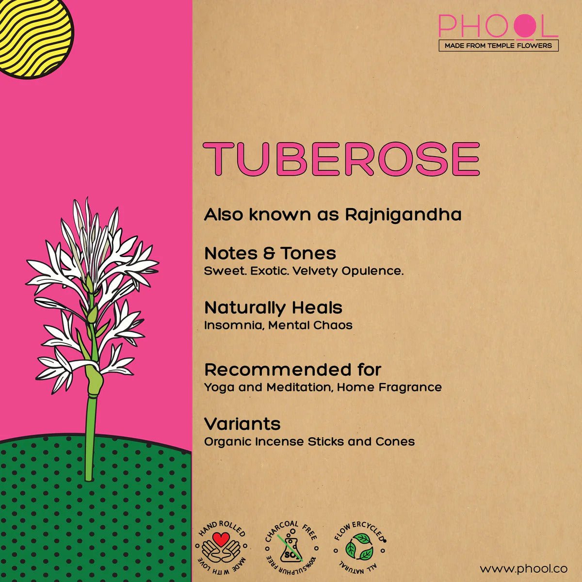 PHOOL NATURAL INCENSE CONES - TUBEROSE - HappyRuH