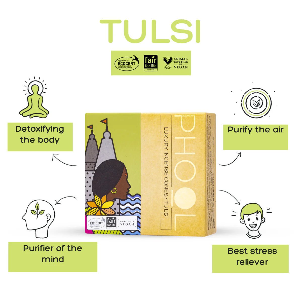 PHOOL NATURAL INCENSE CONES - TULSI - HappyRuH