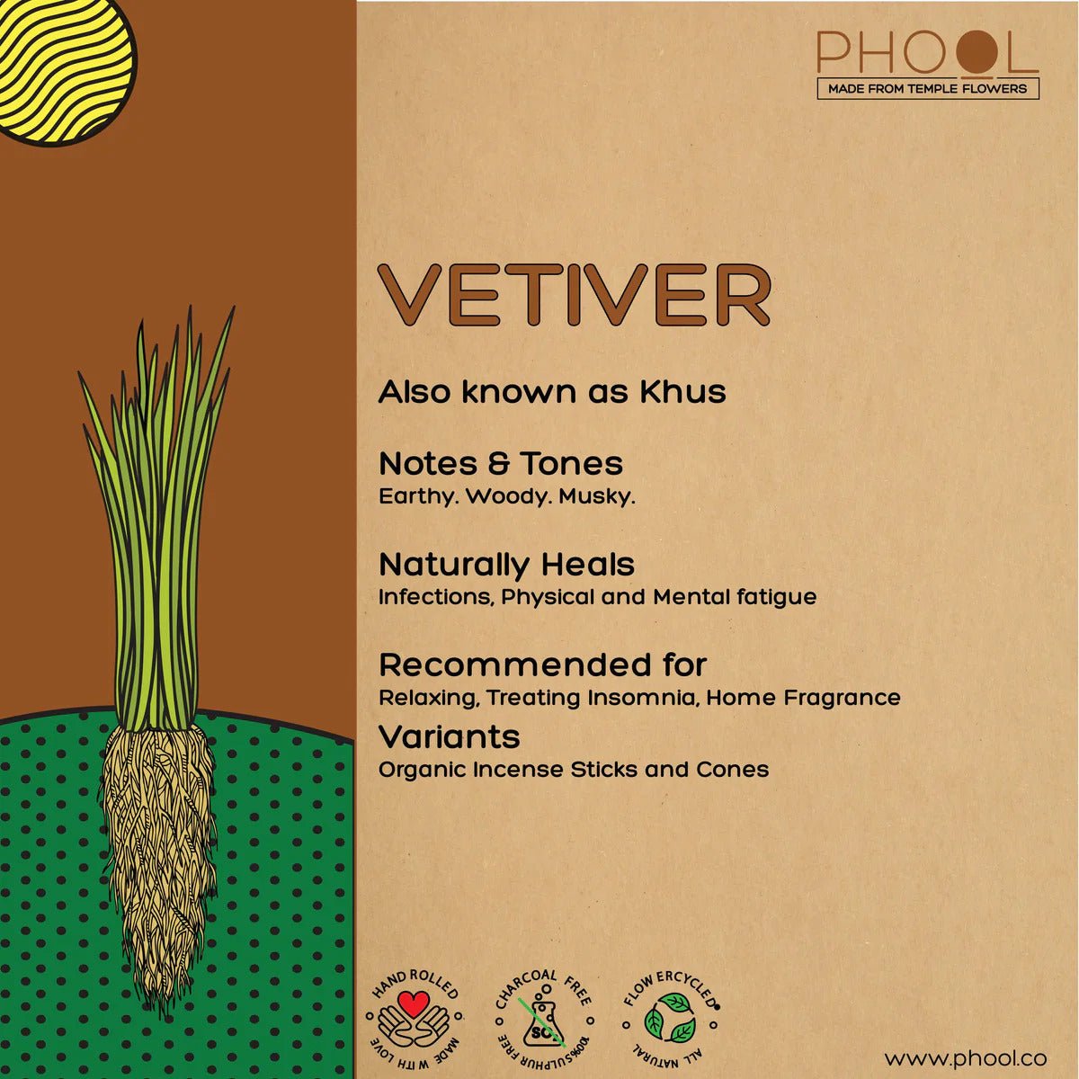 PHOOL NATURAL INCENSE CONES - VETIVER - HappyRuH